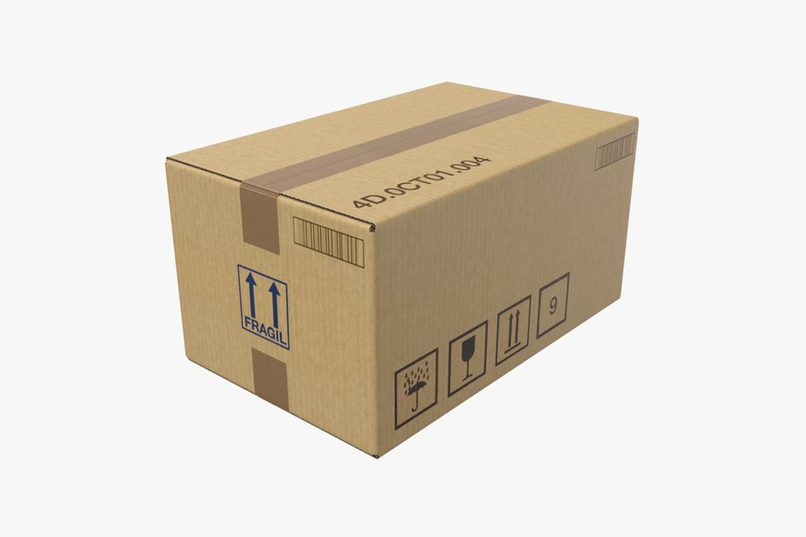 Download Brown Cardboard Box with Fragile Marking and Identification Code 3D Model