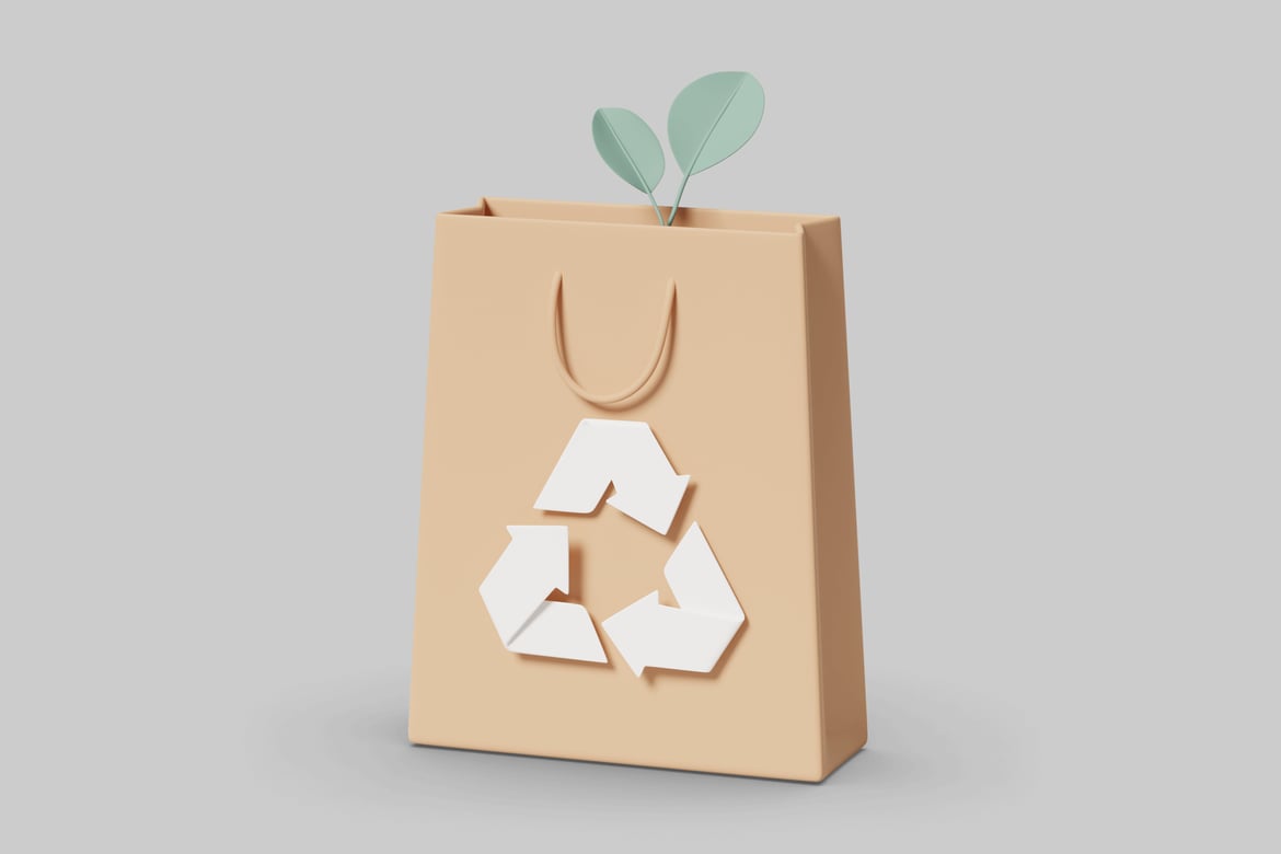 Download Brown paper shopping bag with recycling symbol. 3D Model