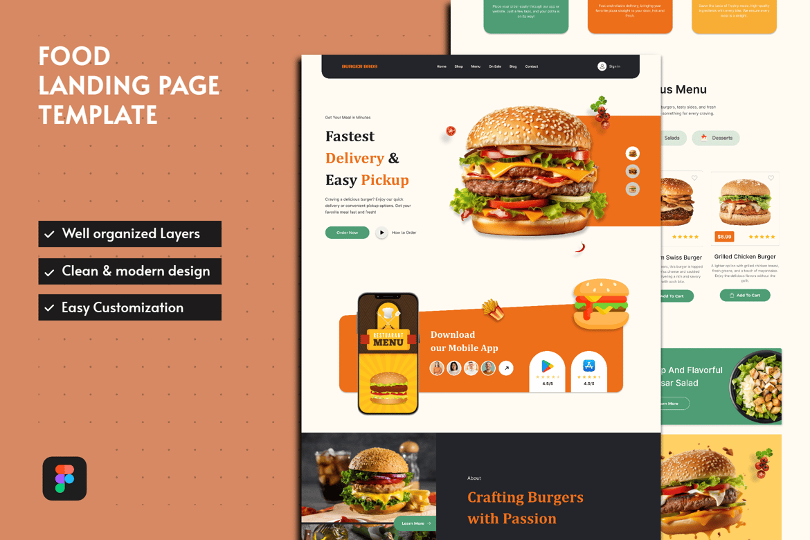 Download Burger Bros - Burger landing page Template Figma Design