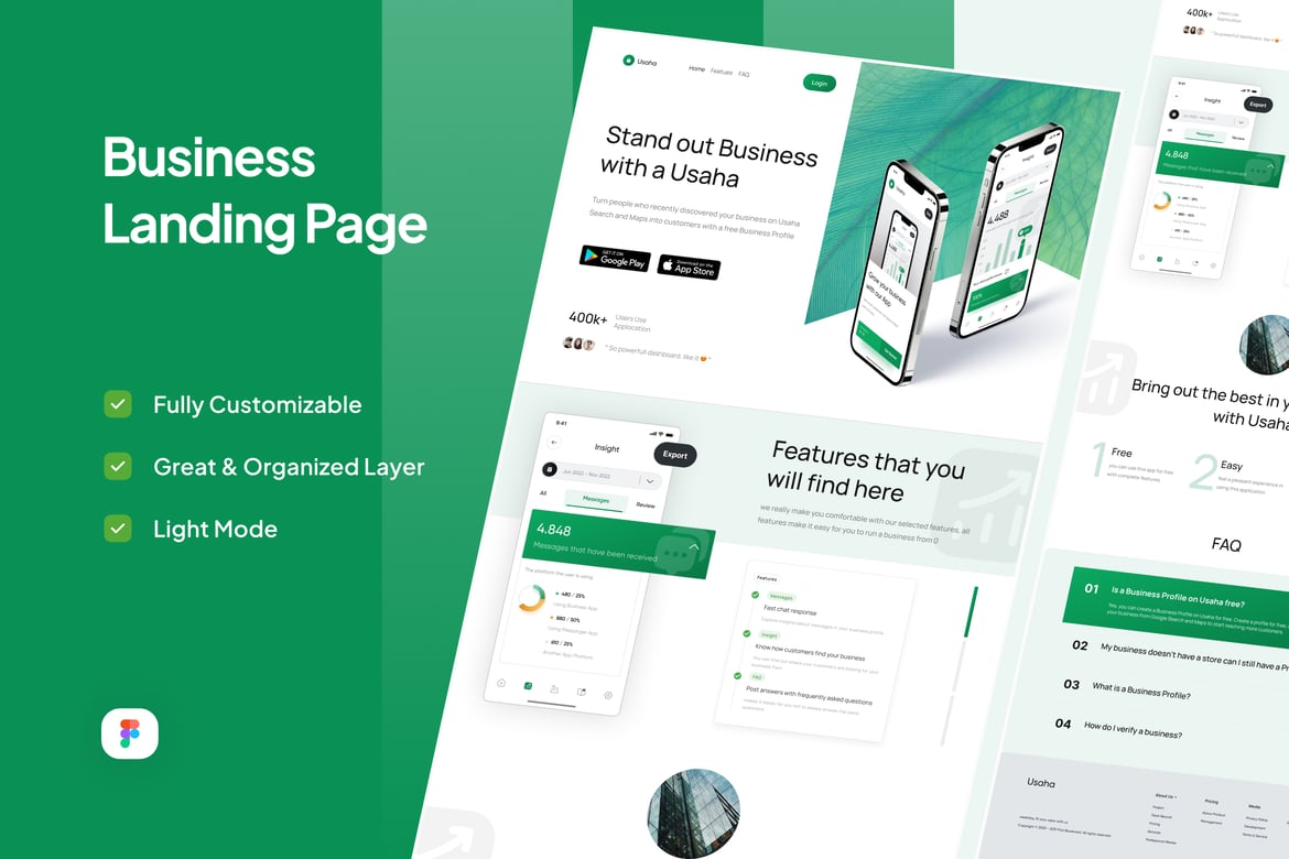 Download Business Management Landing Page - Usaha Figma Design