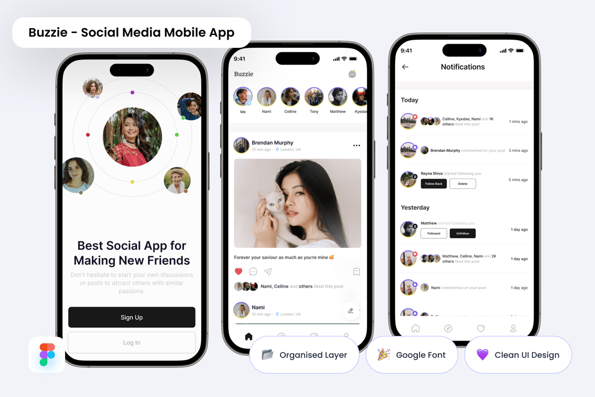 Download Buzzie - Social Media - Mobile App Figma Design