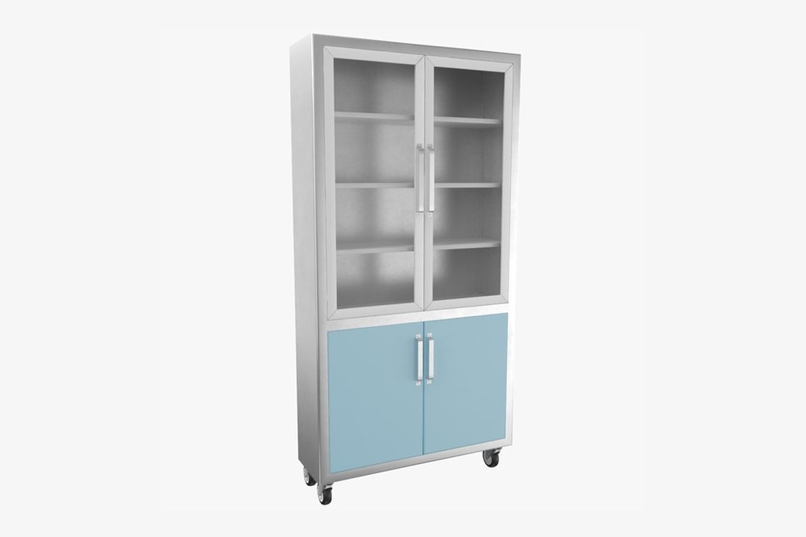 Download Cabinet with Glass and Blue Panel Doors on Wheels 3D Model