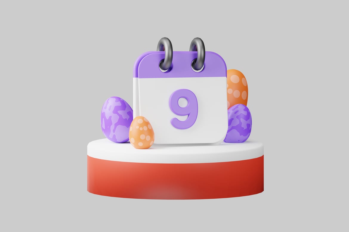 Download Calendar with number 9 and four eggs 3D Model