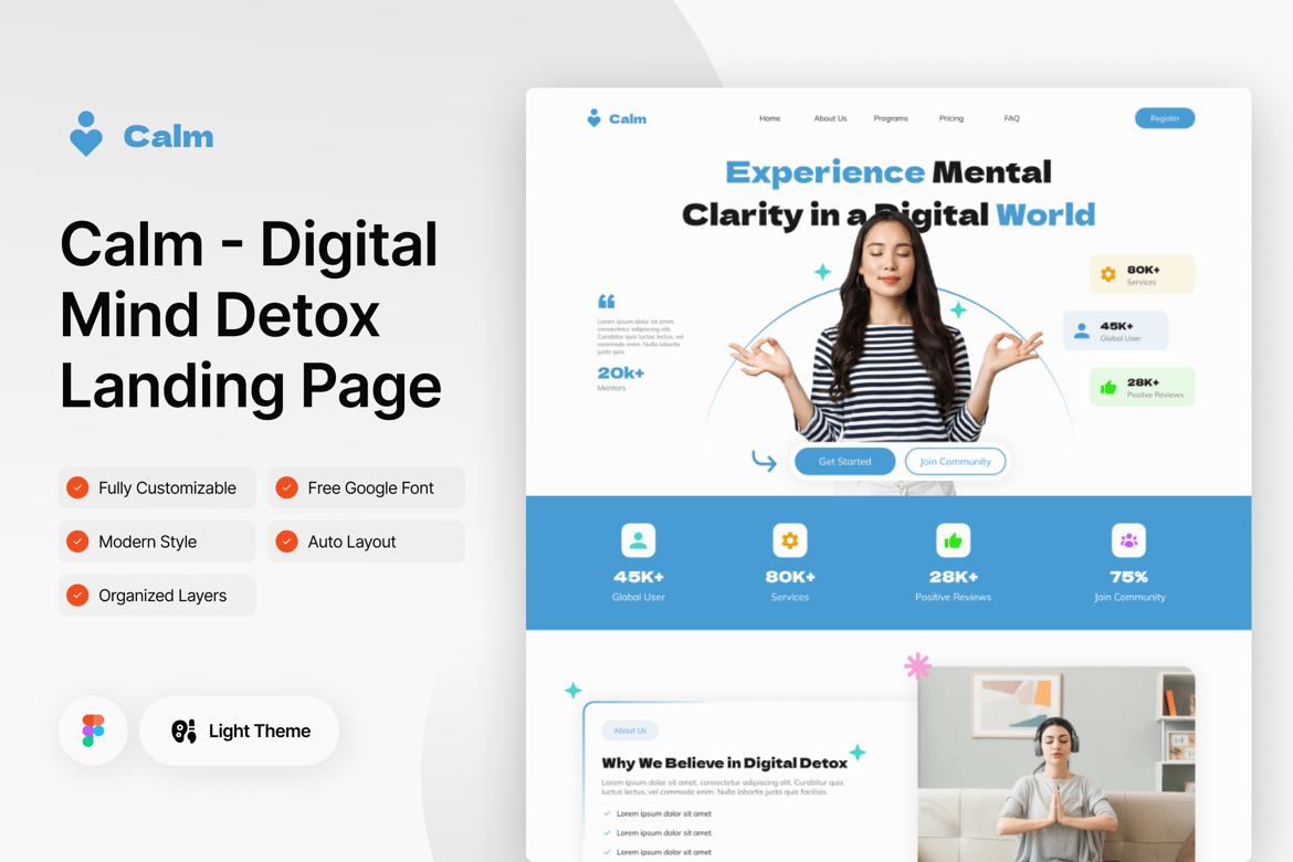 Download Calm - Digital Mind Detox Landing Page Figma Figma Design