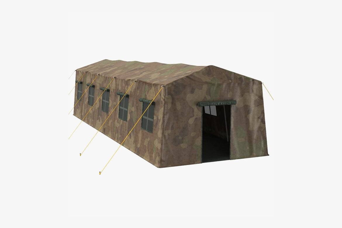 Download Camouflage Tent with Open Entrance and Multiple Windows 3D Model