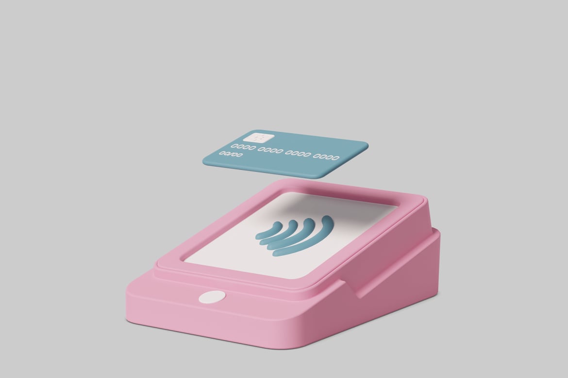 Download Card reader with blue card hovering above it 3D Model