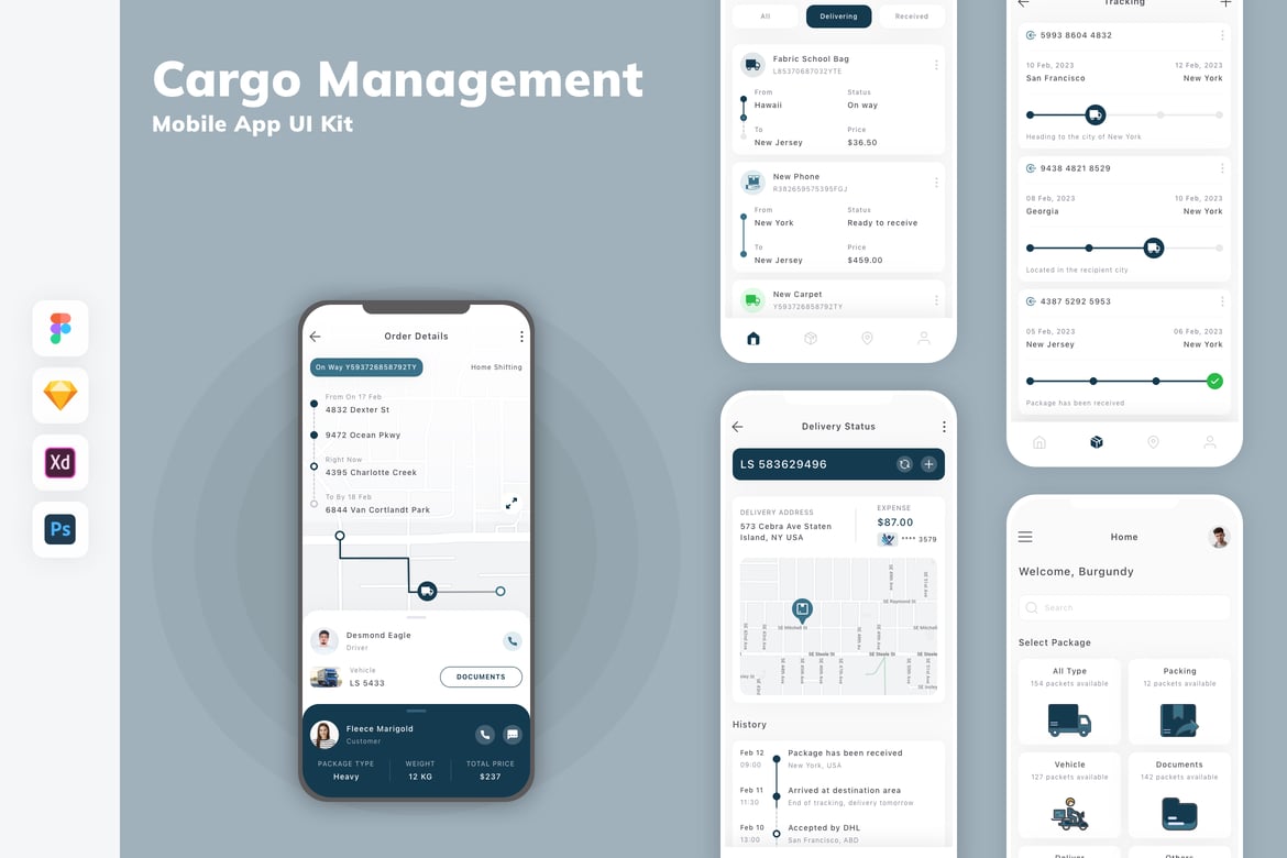 Download Cargo Management Mobile App UI Kit Figma Design