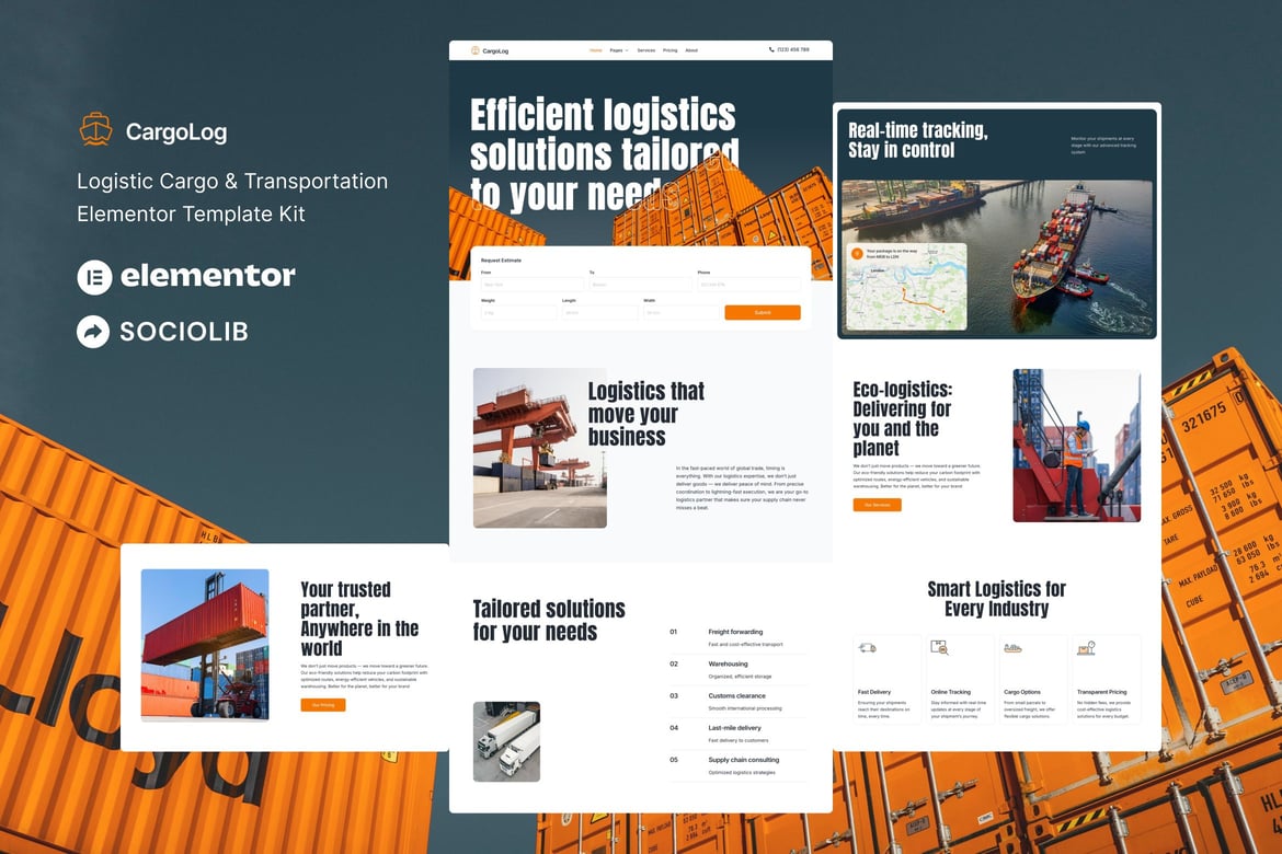 Download CargoLog - Logistic Cargo & Transportation Elementor Template Kit