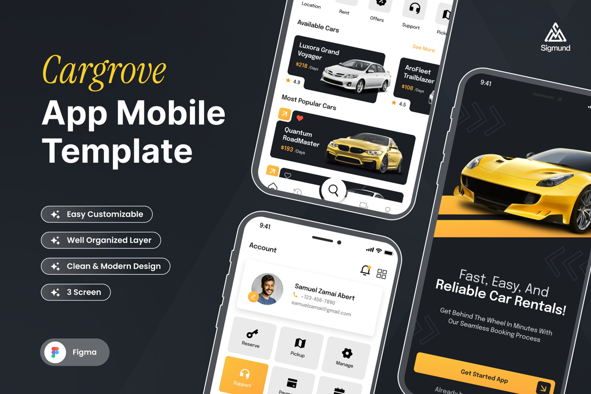 Download Cargrove - Car Rental App Mobile UI Kits Figma Design