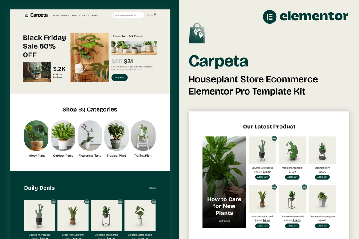 Download Carpeta - Houseplant Store Ecommerce Elementor Pro Template Kit