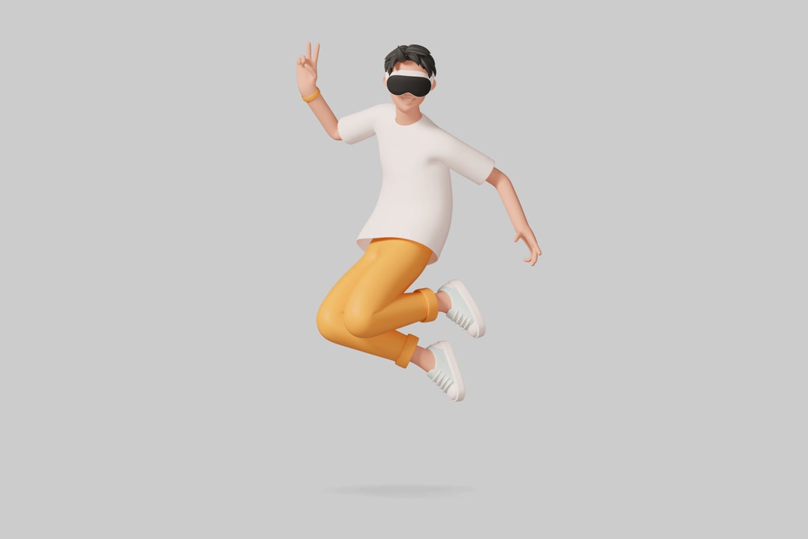 Download Cartoon character in mid-air with VR headset 3D Model