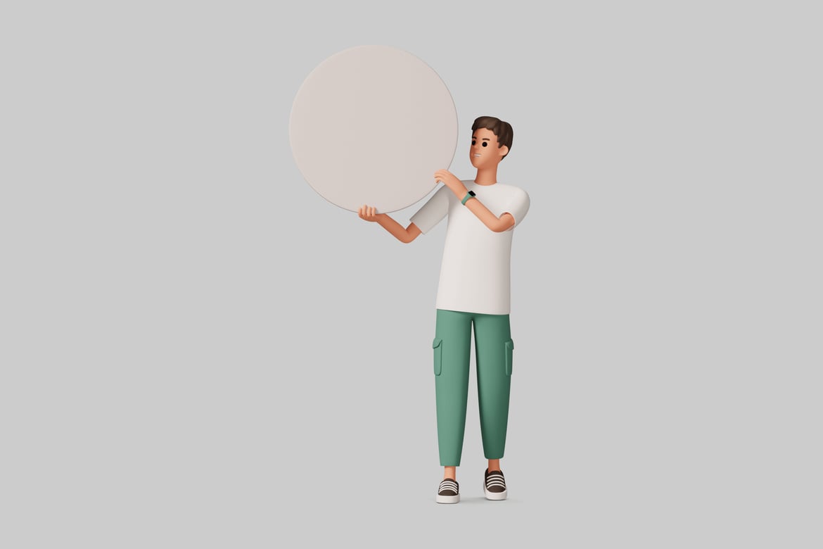 Download Cartoon man holding a large, round object. 3D Model