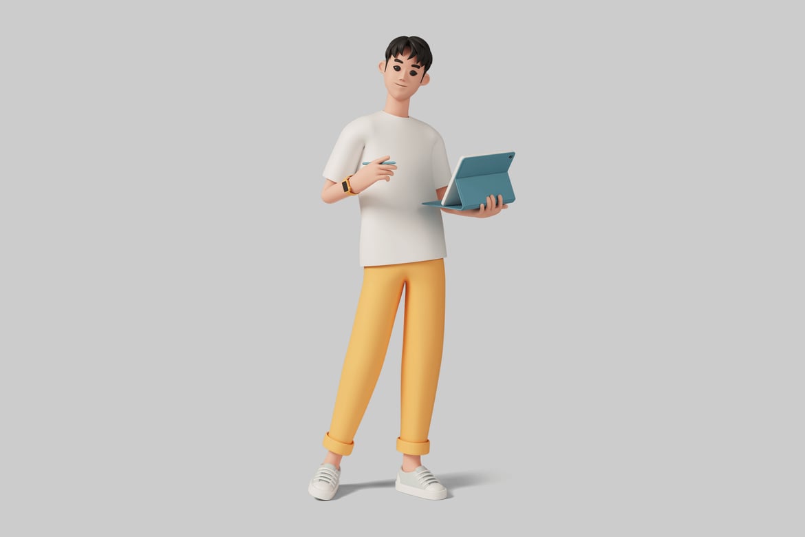 Download Cartoon man holding a tablet 3D Model