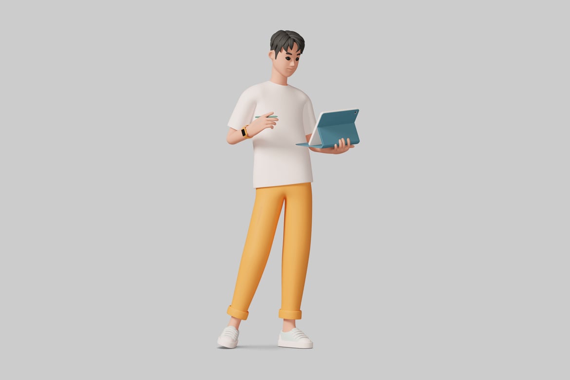 Download Cartoon man using a tablet 3D Model