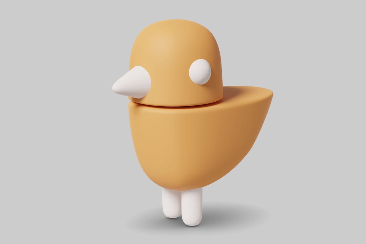 Download Cartoon-style bird with orange body and white beak 3D Model