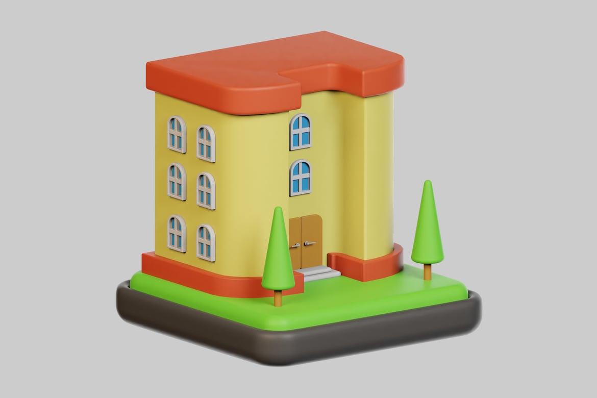 Download Cartoon-style building with vibrant colors 3D Model