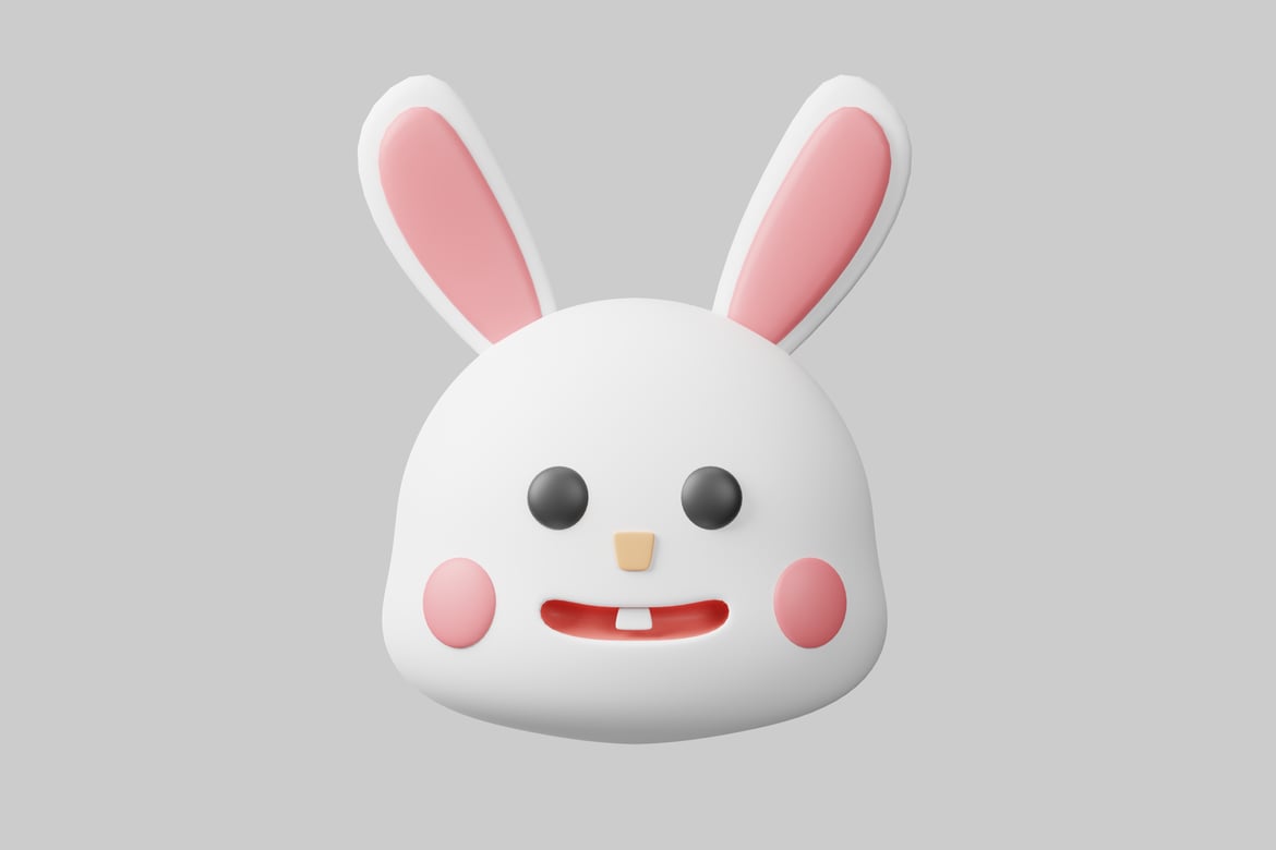 Download Cartoon-style rabbit head with pink ears and cheeks 3D Model