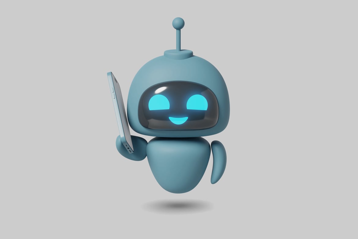 Download Cartoon-style robot holding a tablet 3D Model