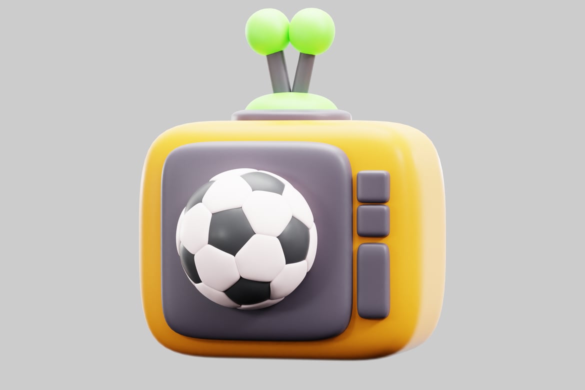 Download Cartoon television with soccer ball on the screen. 3D Model