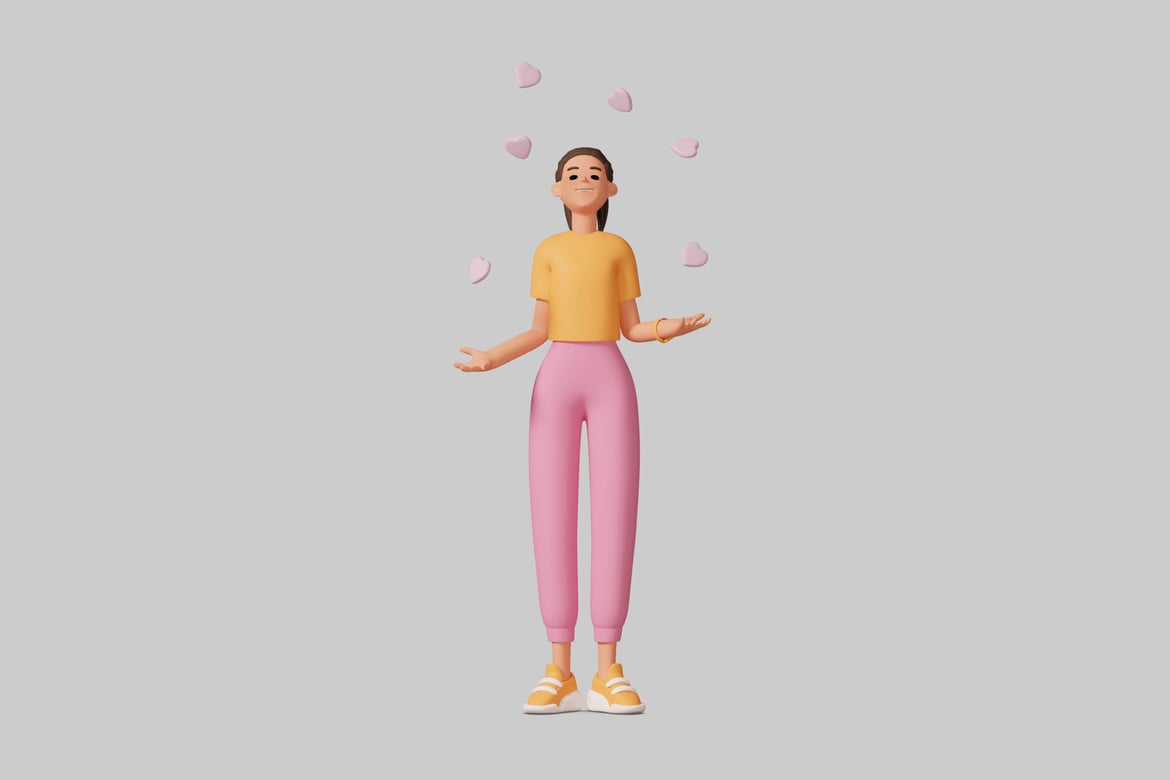 Download Cartoon Woman with Pink Hearts 3D Model