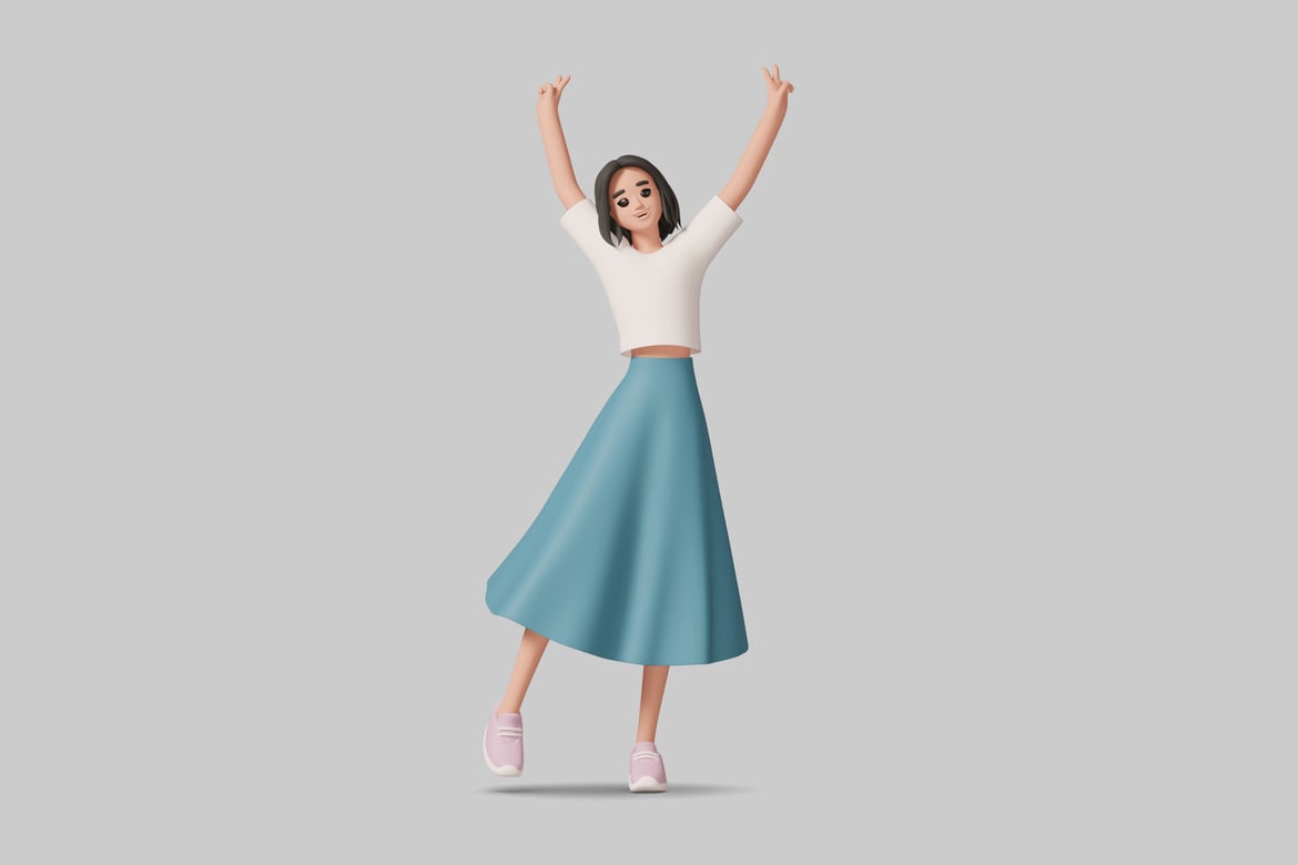 Download Cartoon woman with raised arms 3D Model