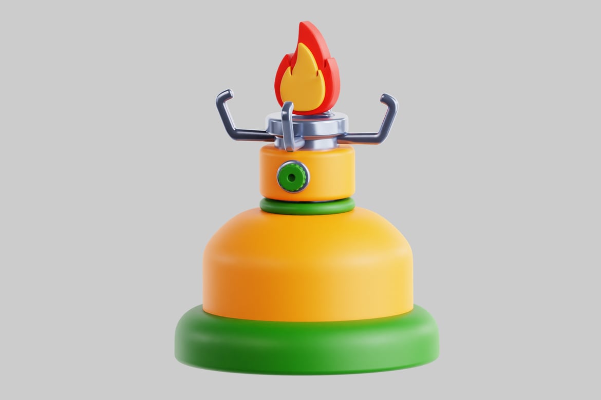 Download Cartoonish gas stove burner with a red flame 3D Model