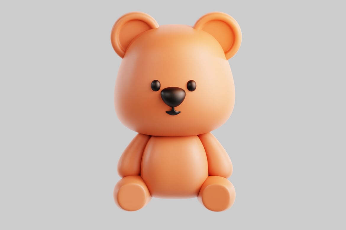 Download Cartoonish teddy bear sitting in a squatting position 3D Model