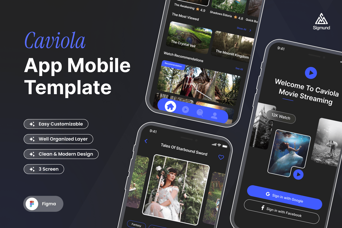 Download Caviola - Movie Streaming App Mobile UI Kits Figma Design