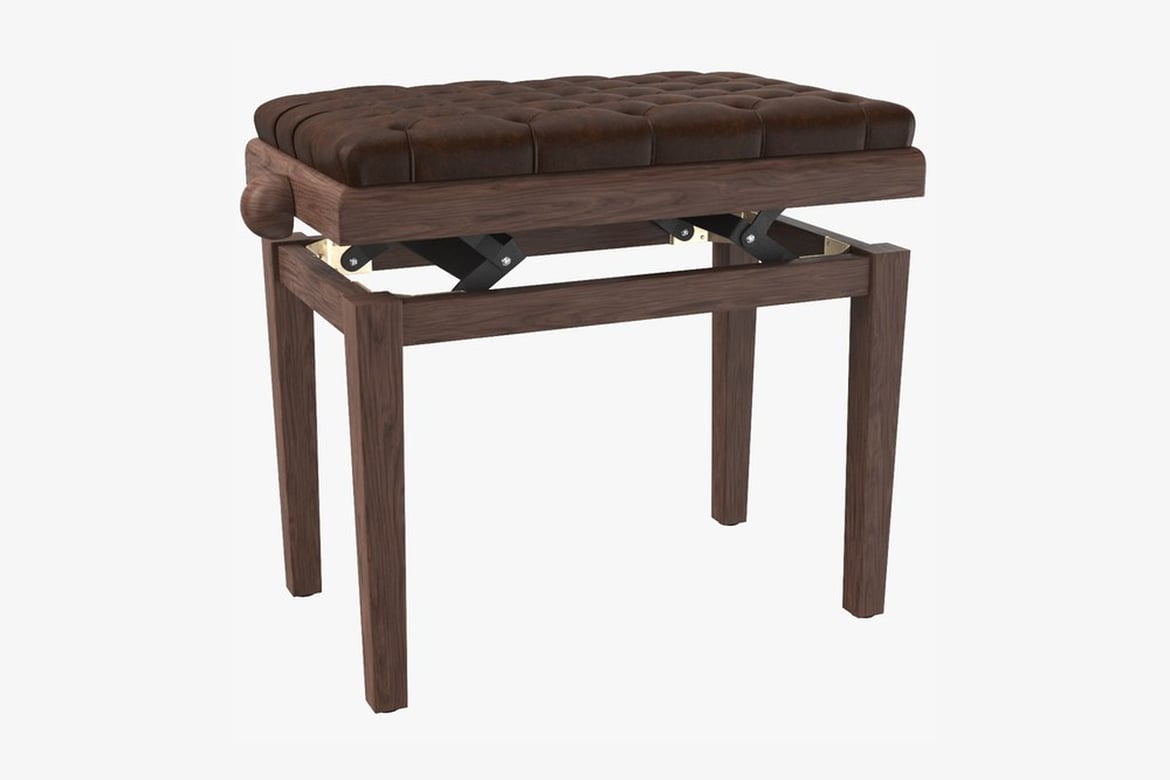 Download Chair Stool, Tufted Leather Bench with Wooden Frame and Exposed Brackets 3D Model