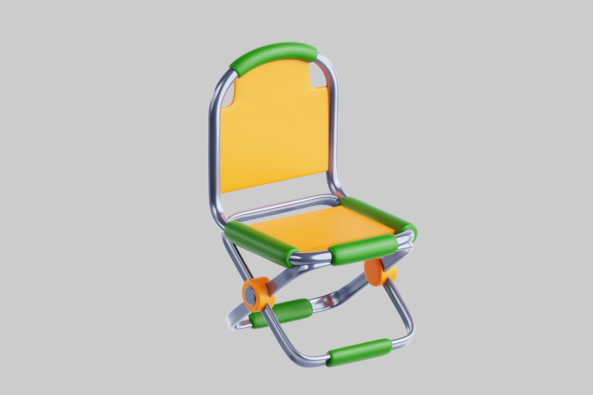 Download Chair with yellow backrest, seat, and armrests, and silver frame 3D Model