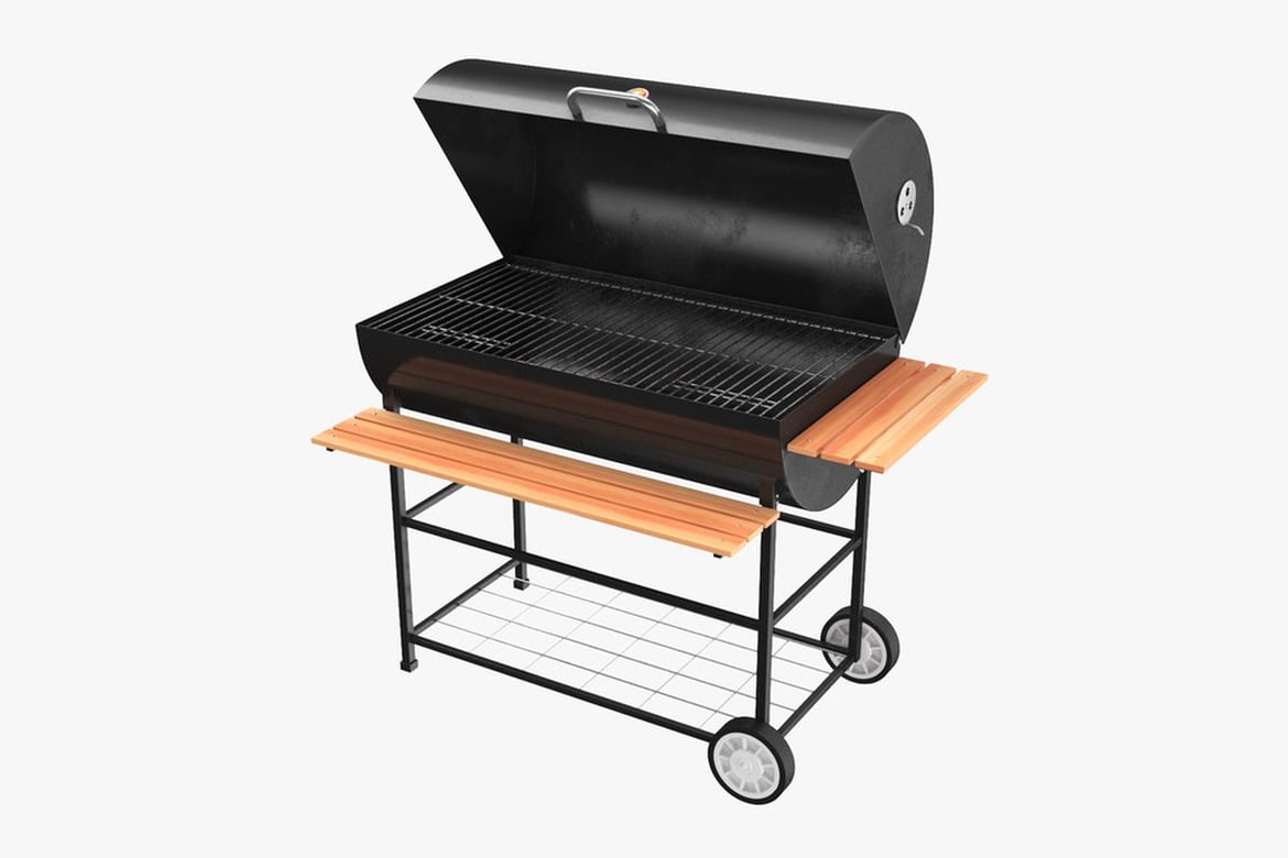 Download Charcoal Grill with Wooden Accents and Metal Frame 3D Model