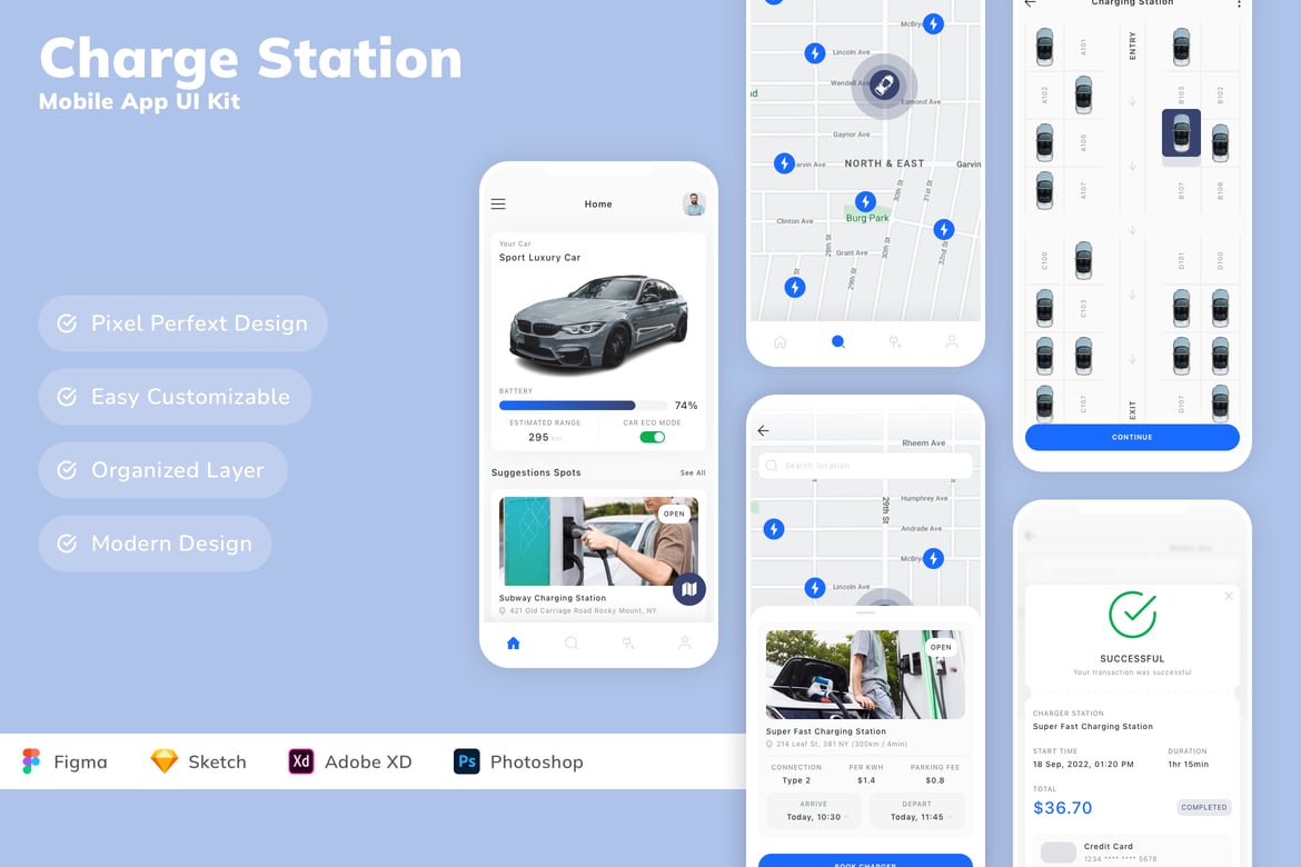 Download Charge Station Mobile App UI Kit Figma Design