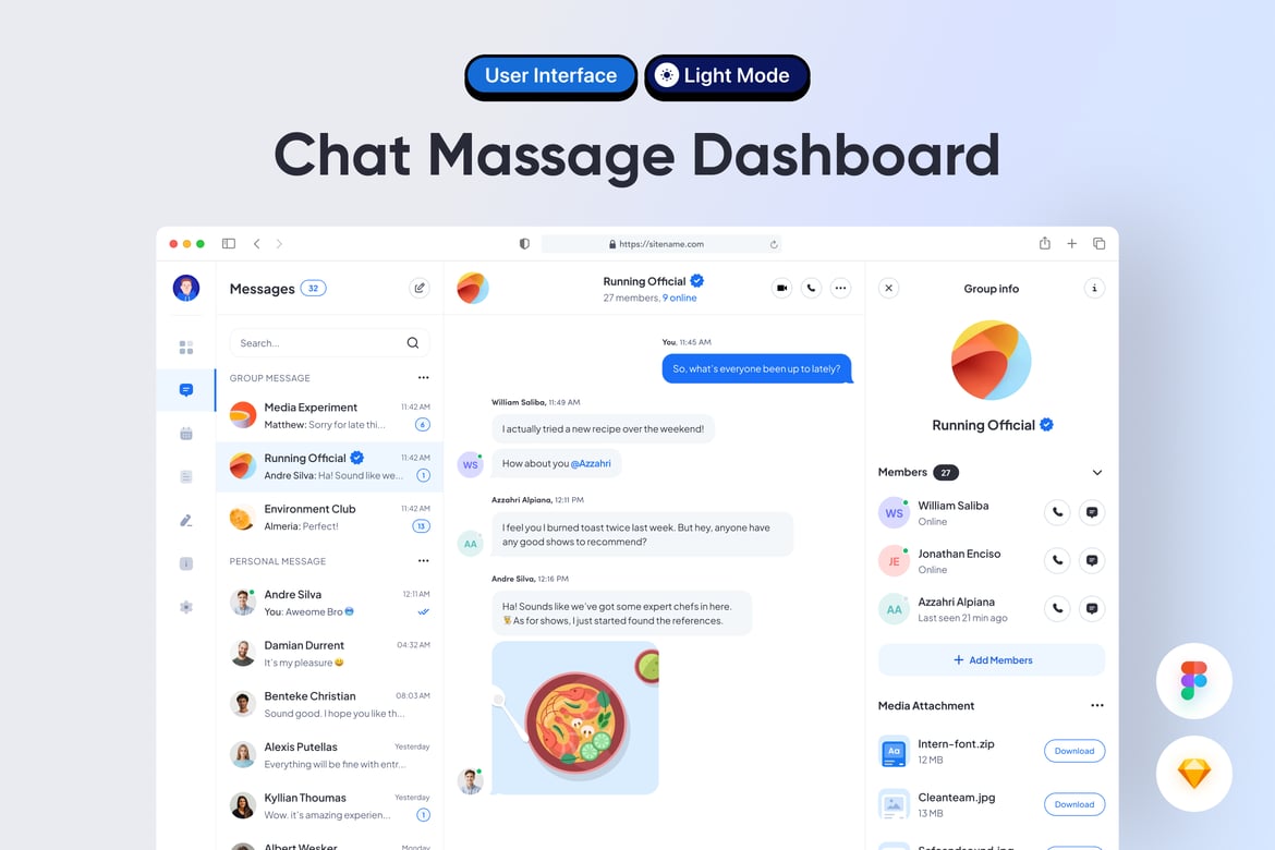 Download Chat Message Dashboard Figma Design