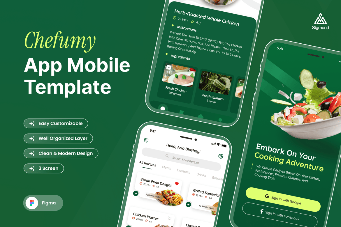 Download Chefumy - Food Recipes App Mobile UI Kits Figma Design