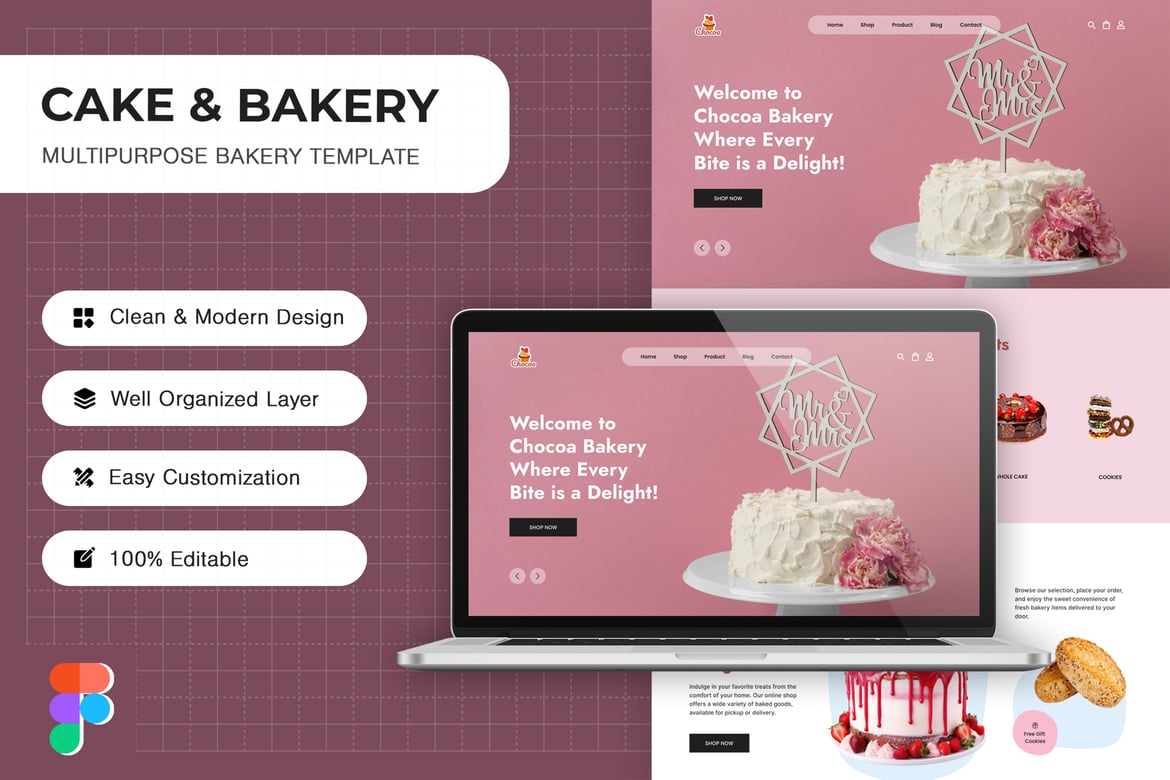 Download Chocoa - Cake & Bakery Landing Page Figma Design