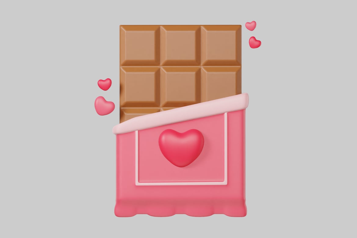 Download Chocolate bar with red hearts 3D Model