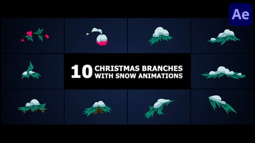 Download Christmas Branches With Snow Animations | After Effects After Effect Template