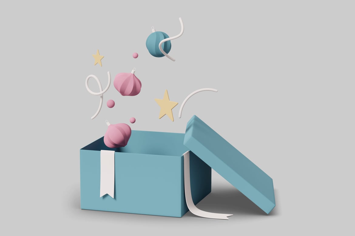 Download Christmas present with ornaments 3D Model