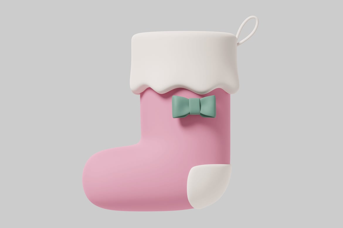 Download Christmas stocking with white cuff and green bow 3D Model