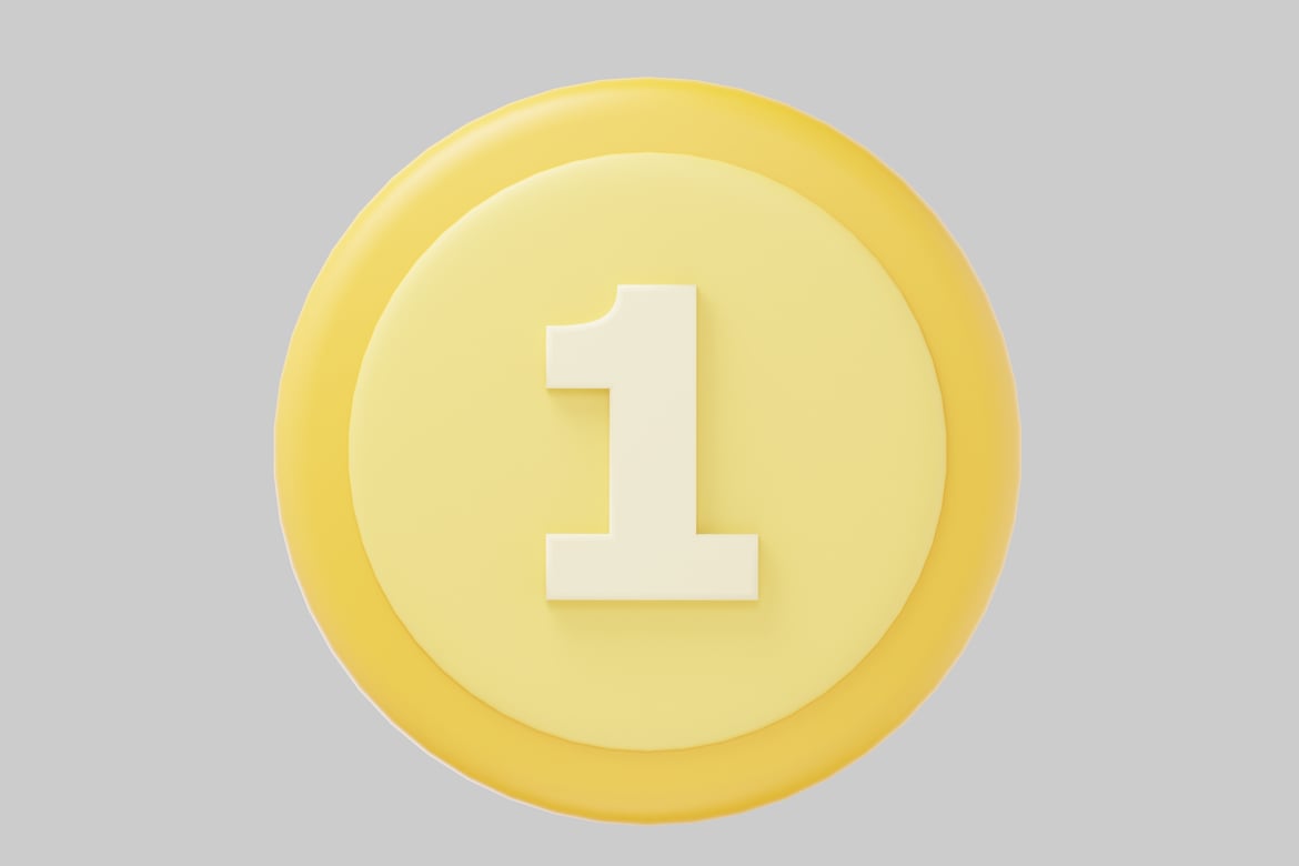 Download Circular coin with a number 1 in the center. 3D Model