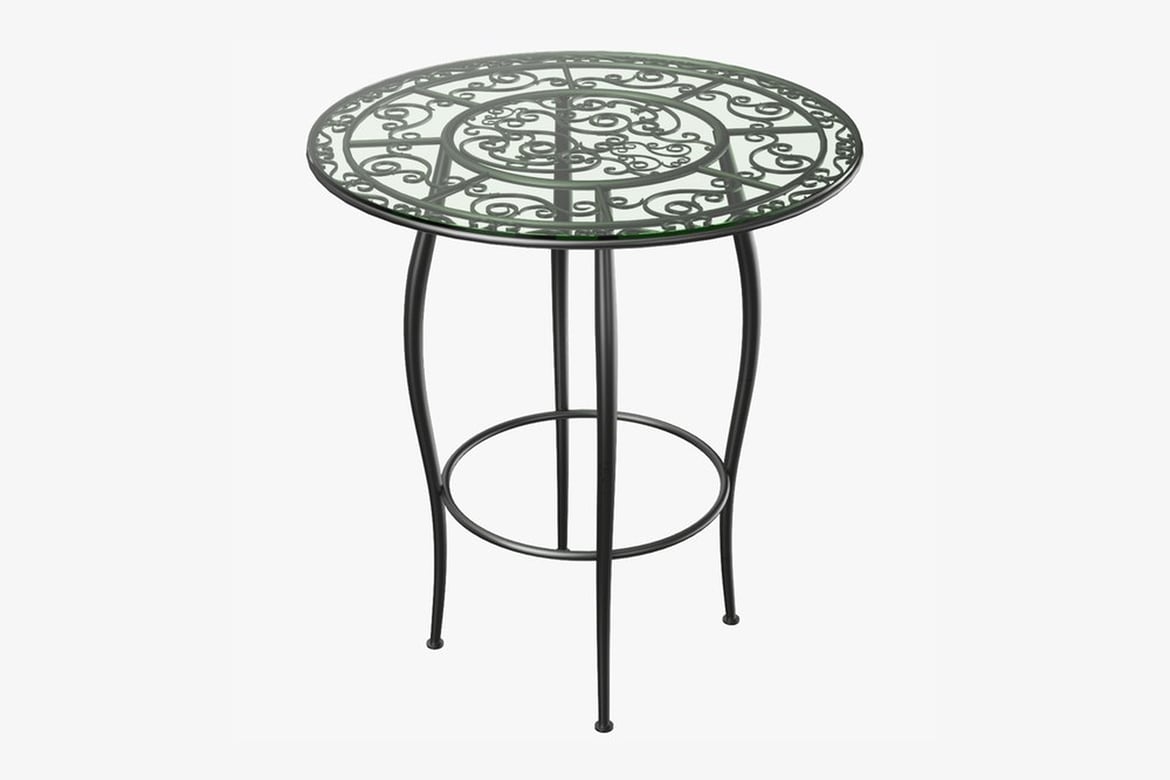 Download Circular Glass-Topped Table with Ornate Black Metal Base 3D Model