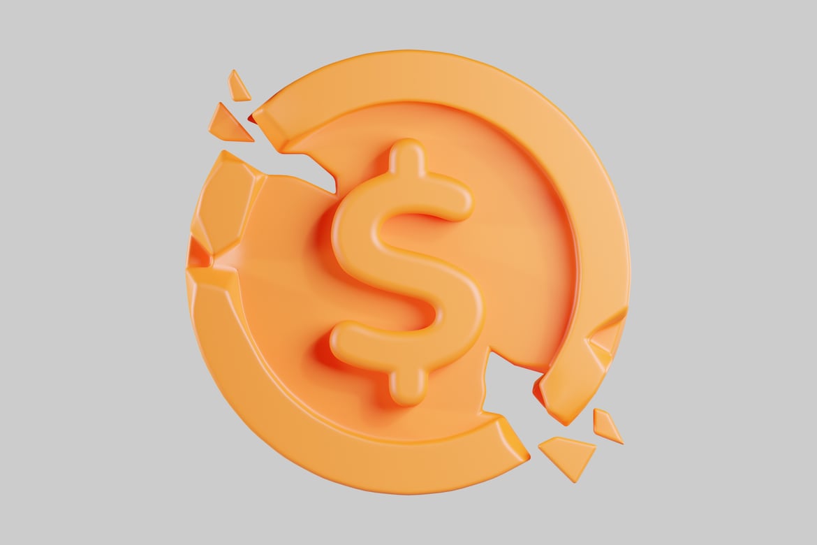 Download Circular object with dollar sign in the center surrounded by broken pieces 3D Model