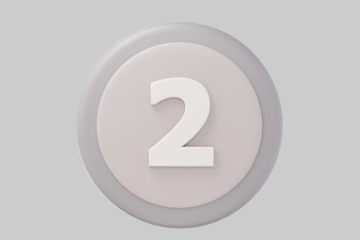 Download Circular shape with light gray border and white center, displaying the number 2. 3D Model