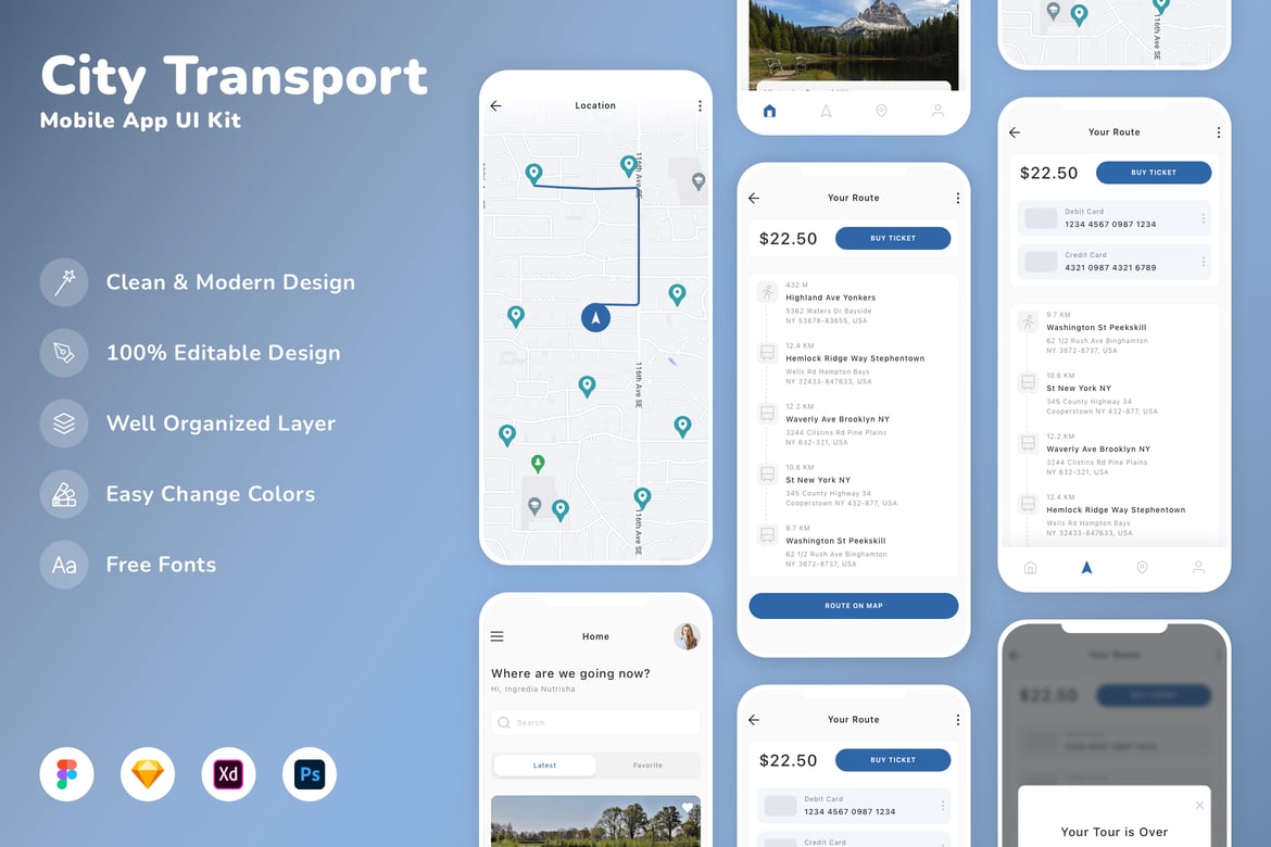 Download City Transport Mobile App UI Kit Figma Design