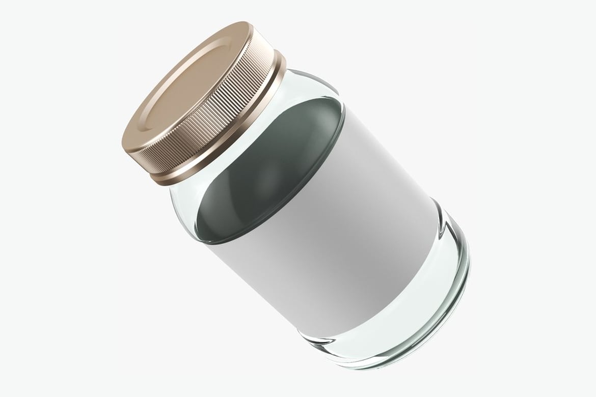 Download Clear Glass Jar with Partially Closed Gold Lid 3D Model