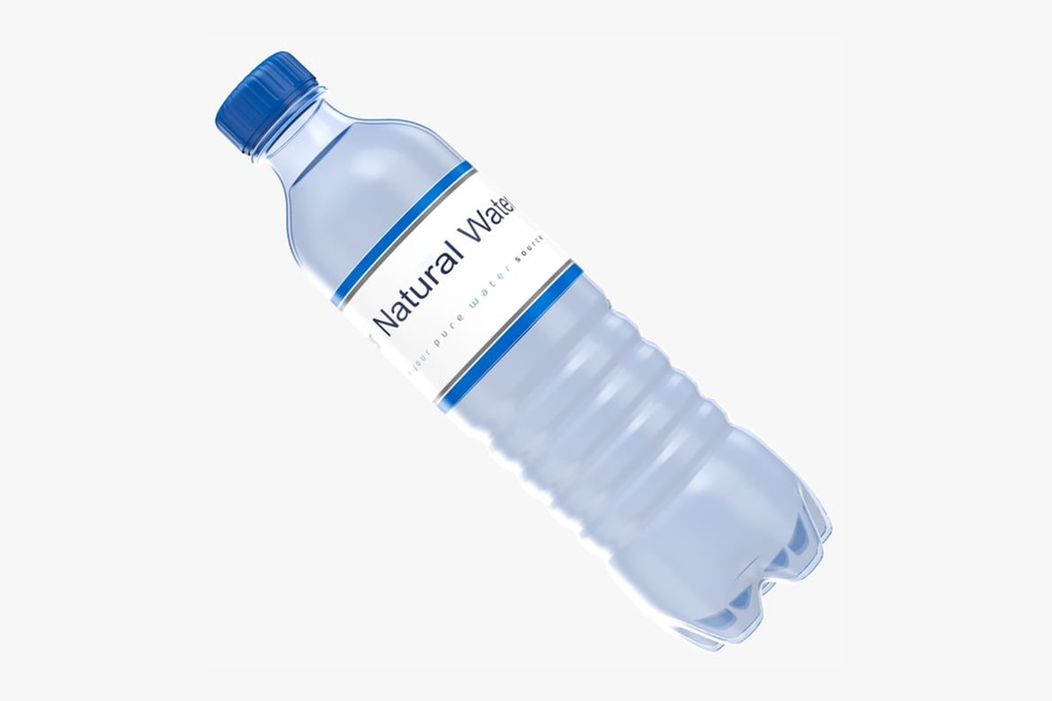 Download Clear Plastic Water Bottle with Blue Cap and Label 3D Model