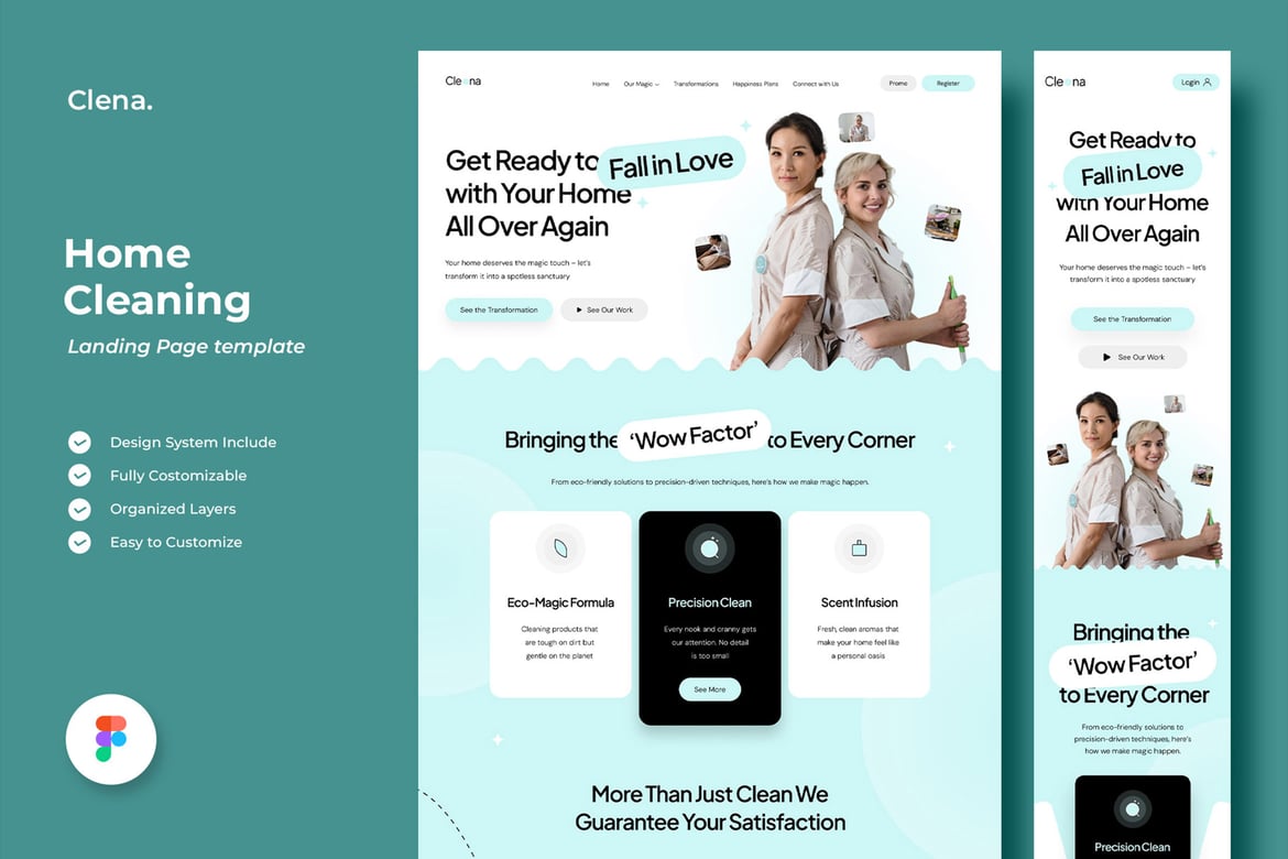 Download Clena - Home Cleaning Landing Page Figma Design