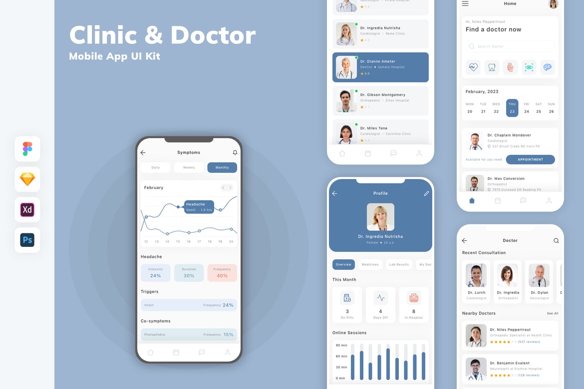 Download Clinic & Doctor Mobile App UI Kit Figma Design