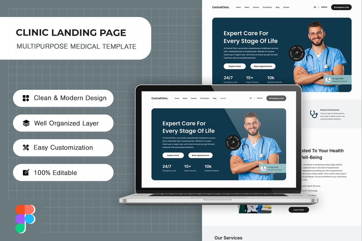 Download Clinic Landing Page Template - UI Kit Figma Design