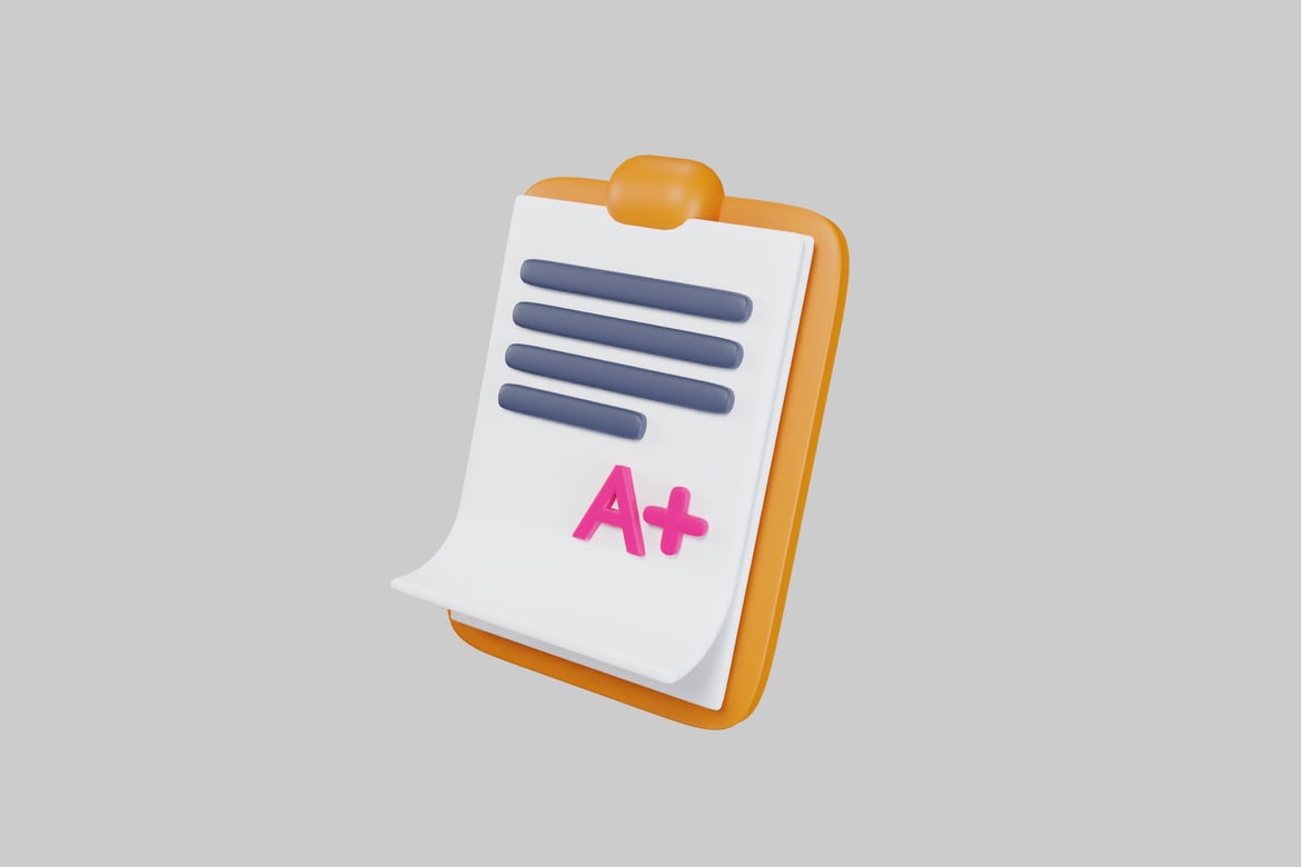 Download Clipboard with a paper with a grade on it. 3D Model